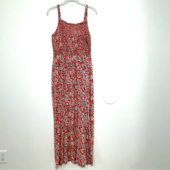 Old Navy Floral Paisley Smocked Midi Dress M Red White Blue Spaghetti Strap NWT - Picture 2 of 13